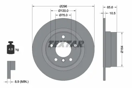 Диск гальмівний (задній) BMW 1 (E81/E87)/3 (E90/E92) 05-13 (296x10.5) PRO TEXTAR 92133103