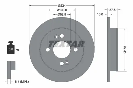 Диск гальмівний задн Лів/Прав KIA PICANTO I, PICANTO II, PICANTO III 1.0-1.2 04.04- TEXTAR 92147200