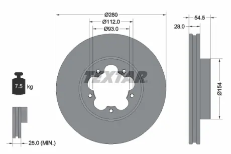 Диск гальмівний (передній) Ford Transit 06- (280x28) PRO TEXTAR 92151803