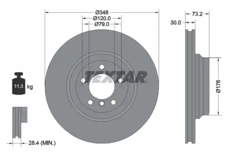 Диск гальмівний (передній) BMW 3 (E90-E92)/ X1 (E84) 04-15 (348x30) PRO+ TEXTAR 92155305