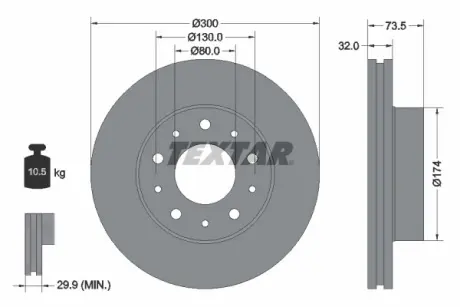 Диск гальмівний передн Лів/Прав CITROEN JUMPER II FIAT DUCATO OPEL MOVANO C PEUGEOT BOXER 2.0D-Electric 04.06- TEXTAR 92157303