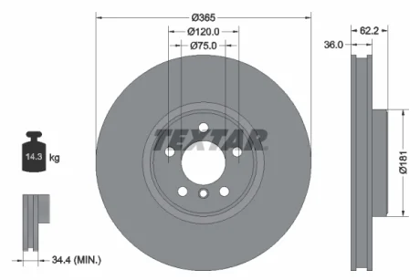 Диск гальмівний передн Лів/Прав BMW X5 (E70), X5 (F15, F85), X6 (E71, E72), X6 (F16, F86) 3.0-4.8 10.06-07.19 TEXTAR 92161003
