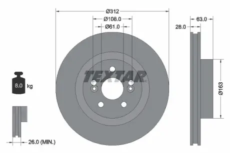 Диск гальмівний передн Лів/Прав RENAULT CLIO III, MEGANE II 2.0/2.0D 11.02-12.14 TEXTAR 92167703