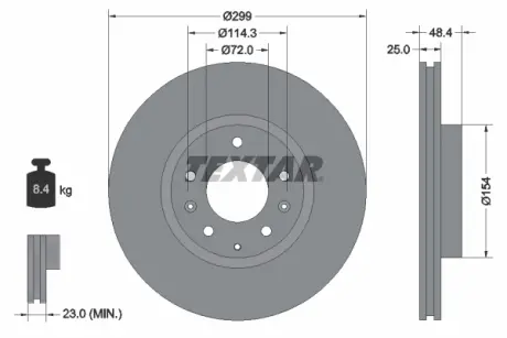 Диск гальмівний (передній) Mazda 6 07-13 (299x25) PRO TEXTAR 92180703