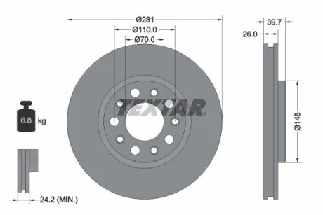 Диск гальмівний передн лів/прав ROMEO GIULIETTA FIAT 500X JEEP RENEGADE 1.0-2.0D 04.10 Textar 92230103