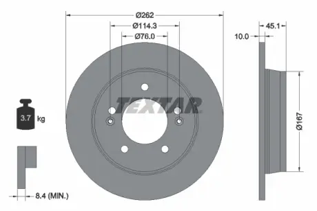 Диск гальмівний (задній) Kia Ceed/Cerato/Soul/Hyundai i30/Elantra 12- (262x10) PRO TEXTAR 92240003