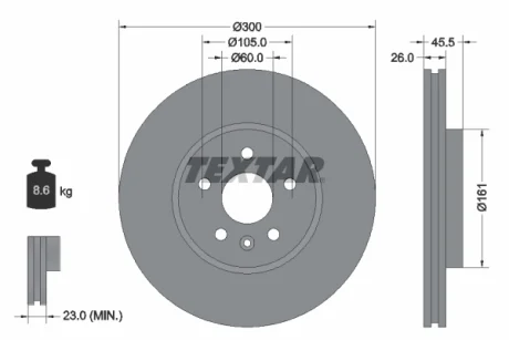 Гальмівний диск передн лів/прав BUICK ENCORE CHEVROLET TRAX OPEL MOKKA / MOKKA X 1.4-1.8 06.12- Textar 92243303