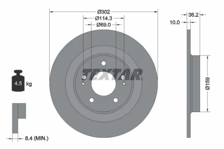 Диск гальмівний задн Лів/Прав CITROEN C4 AIRCROSS MITSUBISHI ASX, ECLIPSE CROSS, OUTLANDER III PEUGEOT 4008 1.5-3.0 02.10- TEXTAR 92267403