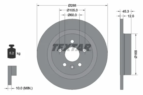 Гальмівний диск задн лів/прав (без маточини) OPEL ASTRA K 1.0-1.6D 06.15-12.21 Textar 92275203