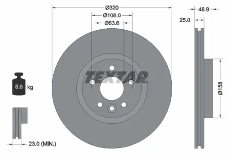 Диск гальмівний (передній) Ford Focus/ Kuga II 07-/Connect 13- (320x25) PRO+ TEXTAR 92282105