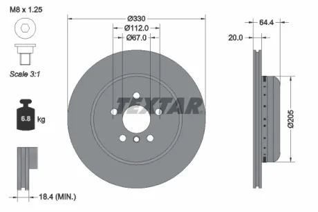 Двочастинний гальмівний диск задн Лів BMW 2 (G42, G87), 3 (G20, G80, G28), 3 (G21), 3 (G21, G81), 4 (G22, G82), 4 (G23, G83), 4 GRAN COUPE (G26), 5 (G30, F90), 5 (G31) 1.6-Electric 07.15- TEXTAR 92305025