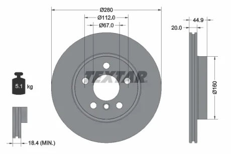 Диск гальмівний (передній) BMW i3 (I01) 13- (280x20) (з покриттям) (вентильований) PRO TEXTAR 92305303