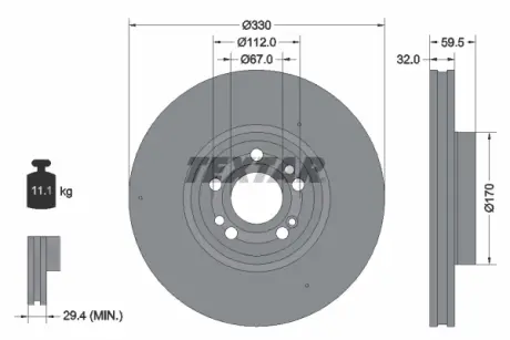 Диск гальмівний передн Лів/Прав MERCEDES GLE (V167) 2.0D/2.0DH 10.18-03.23 TEXTAR 92307105