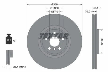Гальмівний диск (перед) BMW X1 (F48)/X2 (F39) 14- (360x30) (R) B38/B47/B48 Textar 92307203