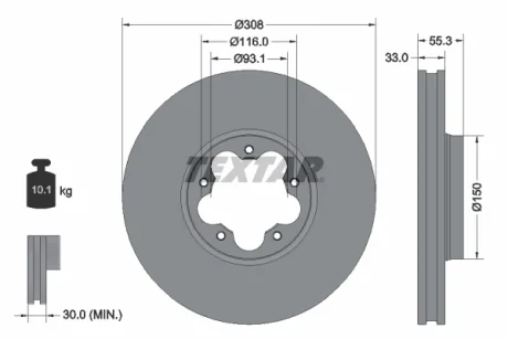 Гальмівний диск (перед) Ford Transit (V363) 13-/Custom (V362) 15- (308х33) PRO Textar 92327303