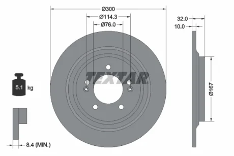 Диск гальмівний (задній) Kia Optima 15-/Soul 19- (300x10) PRO TEXTAR 92332703