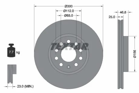 Гальмівний диск передн лів/прав MG MG 4, MG 5, ZS 1.5H/Electric 03.19- Textar 92333103
