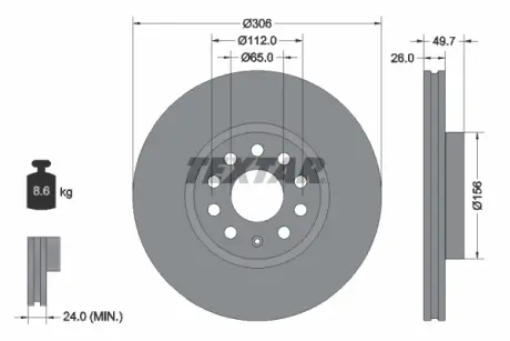 Диск гальмівний (передній) VW Caddy V 20- (360x36) (з покриттям) PRO+ TEXTAR 92334805 (фото 1)