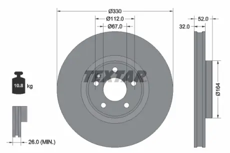 Диск гальмівний передн Лів/Прав MERCEDES EQV (W447), V (W447) 2.0H/Electric 06.20- TEXTAR 92334903