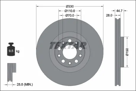 Диск гальмівний передн Лів/Прав ALFA ROMEO GIULIA, STELVIO 2.0/2.2D/2.9 10.15- TEXTAR 92337905