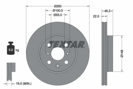 Гальмівний диск передн лів/прав TOYOTA AYGO X 1.0 03.22- Textar 92346103