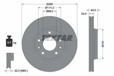 Диск гальмівний передн Лів/Прав NISSAN JUKE RENAULT ARKANA I 1.0/1.3H/1.6H 08.19- TEXTAR 92346803