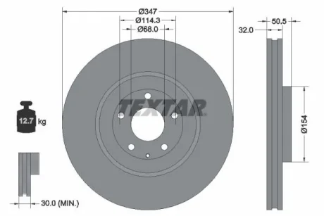 Гальмівний диск передн лів/прав MAZDA CX-60, CX-80 2.5H/3.3DH 03.22- Textar 92348903