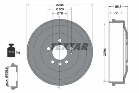 Гальмівний барабан задн VW AMAROK 2.0/2.0D/3.0D 09.10- TEXTAR 94043900