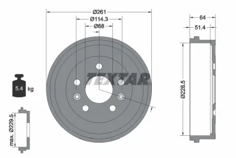 Гальмівний барабан задн DACIA DUSTER, DUSTER/SUV NISSAN JUKE RENAULT ARKANA I, DUSTER, KAPTUR 1.0-2.0 04.10- TEXTAR 94045500