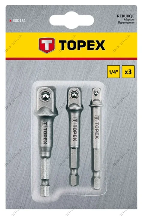 Набір перехідників для шуруповерта M6x1/2"-1/4"-3/8" 3 од. Topex 38D151 (фото 1)
