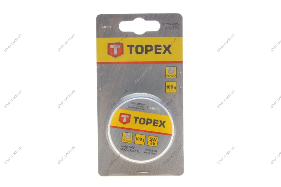 Припій олов'яний (d=0.7mm) (100g) Topex 44E512 (фото 1)