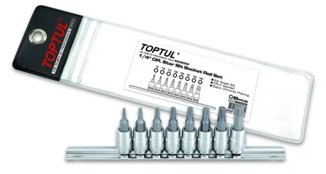 Набір насадок 1/4" (однотипні), 8 шт, профіль: TORX, розмір ключа для гнізда E-TORX: T10, T15, T20, T25, T27, T30, T40, T8, Toptul GAAG0808