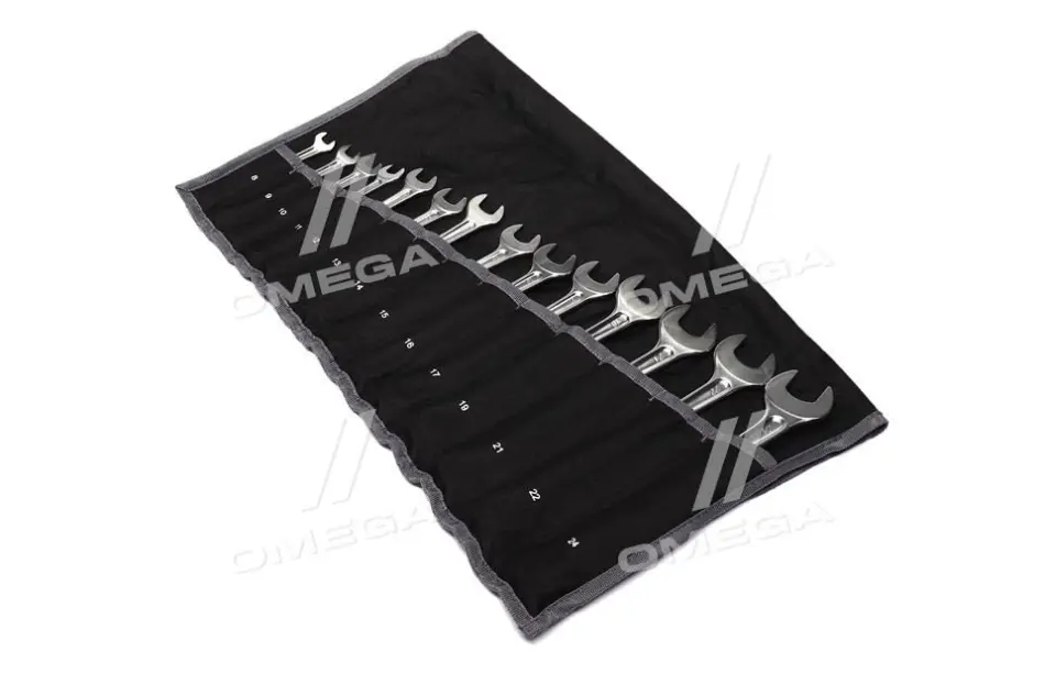(EN) Double-ended ring wrench комплектація 14 шт, 12-кутна / HEX: 8, 9, 10, 11, 12, 13, 14, 15, 16, 17, 19, 21, 22, 24 мм, кут: 15°, футляр з тканини Toptul GPAX1402 (фото 1)