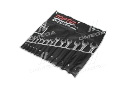 (EN) Double-ended ring wrench комплектація 16 шт, 12-кутна / HEX: 7, 8, 9, 10, 11, 12, 13, 14, 15, 17, 19, 22, 24, 27, 30, 32 мм, кут: 15°, футляр з тканини Toptul GPAX1601