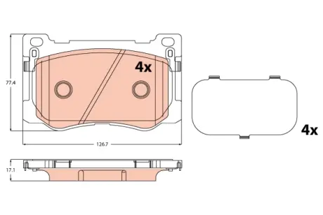 Комплект гальмівних колодок передн, HYUNDAI GENESIS 3.0/3.8/5.0 06.14-07.17 TRW GDB2311
