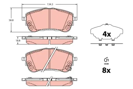 Комплект гальмівних колодок передн, TOYOTA COROLLA, YARIS CROSS 1.2-2.0H 10.18- TRW GDB2345