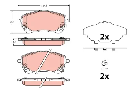 Комплект гальмівних колодок задн/передн, TOYOTA C-HR, COROLLA, YARIS, YARIS CROSS 1.2-2.0H 10.16- TRW GDB2349