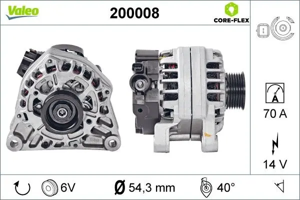 CITROEN Генератор BERLINGO MULTISPACE (B9) 1.6 08-, PEUGEOT 206 SW (2E/K) 1.4 02-07, FIAT SCUDO (220_) 1.9 D 98-06 Valeo 200008 (фото 1)