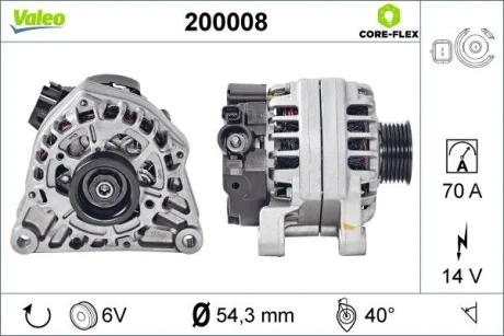 CITROEN Генератор BERLINGO MULTISPACE (B9) 1.6 08-, PEUGEOT 206 SW (2E/K) 1.4 02-07, FIAT SCUDO (220_) 1.9 D 98-06 Valeo 200008
