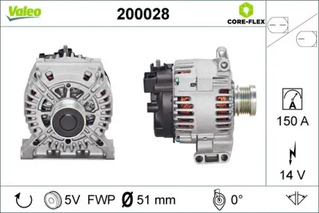 Генератор (14В, 150А, новий) MERCEDES A (W169), B SPORTS TOURER (W245), C (W204) 2.0D/2.1D 09.04-06.12 Valeo 200028