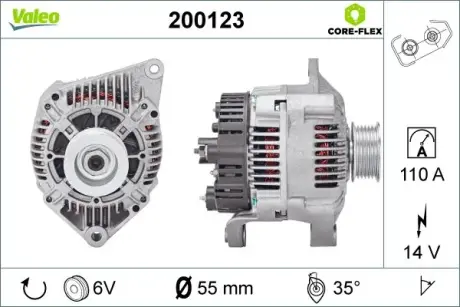 Генератор (14В, 110А, новий) VOLVO S40 I, V40 RENAULT ESPACE III, LAGUNA I, SAFRANE II 1.9D/2.2D 11.93-03.01 Valeo 200123