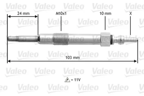 FIAT свічка розжарювання (11V) 1,9/2,4JTD: Doblo, Punto, Marea 98- OPEL 1,9CDTI 04 Valeo 345114