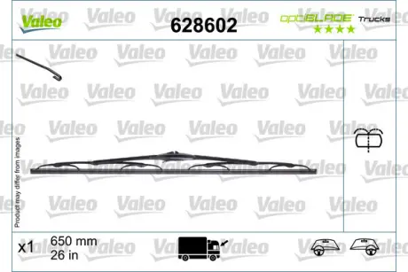 Щітка склоочисника каркасна передн (1шт) Optiblade 600мм IVECO DAILY IV, DAILY V NISSAN INTERSTAR OPEL MOVANO A RENAULT MASTER II 07.98- Valeo 628602