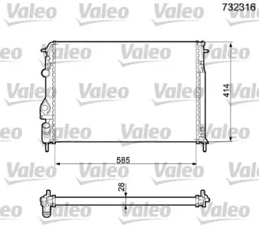 Радіатор двигуна RENAULT MEGANE I, MEGANE I CLASSIC, MEGANE I COACH, MEGANE SCÉNIC, SCENIC I 1.4-2.0 01.96-09.03 Valeo 732316