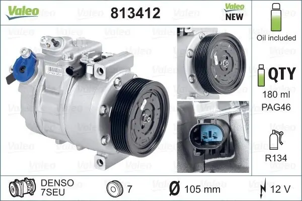 BMW Компресор кондиціонера X5 (E53) 4.4 i 03-06, 3 (E92) 335 xi 07-10 Valeo 813412 (фото 1)