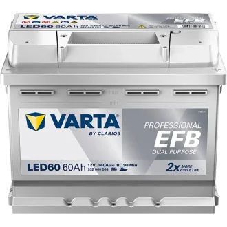 Акумулятор 12В 60Агод. PROFESSIONAL DUAL PURPOSE EFB R+ Стандартні клеми 242x175x190мм, B13 - монтажний фланець 10.5мм подвійного призначення/efb VARTA 932060064K312