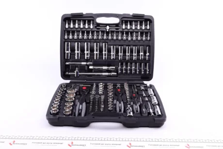 Біp інcтpумeнтів кoмбінoвaний 1/2", 1/4", 3/8" (головки, головки зі вставкою, біти) 172 од. (хромовані) VIGOR V2461