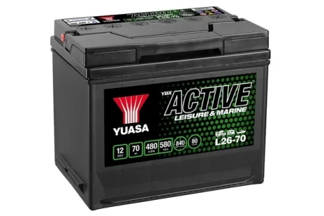 Акумулятор 12В 70Агод./480А Active Leisure & Marine (L+ стандартні клеми) 260x174x225 B9 - монтажний фланець 29мм (глибокий цикл/подвійного призначення) YUASA L2670