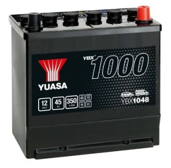Акумулятор 12В 45Агод./350А YBX1000 CaCa (R+ стандартні клеми) 220x135x225 B01 - монтажний фланець 10.5мм (пусковий) YUASA YBX1048