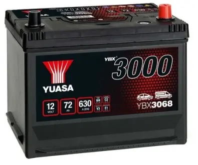 Акумулятор 12В 72Агод./630А YBX3000 SMF (R+ стандартні) 269x174x223 B9 (пусковий) YUASA YBX3068